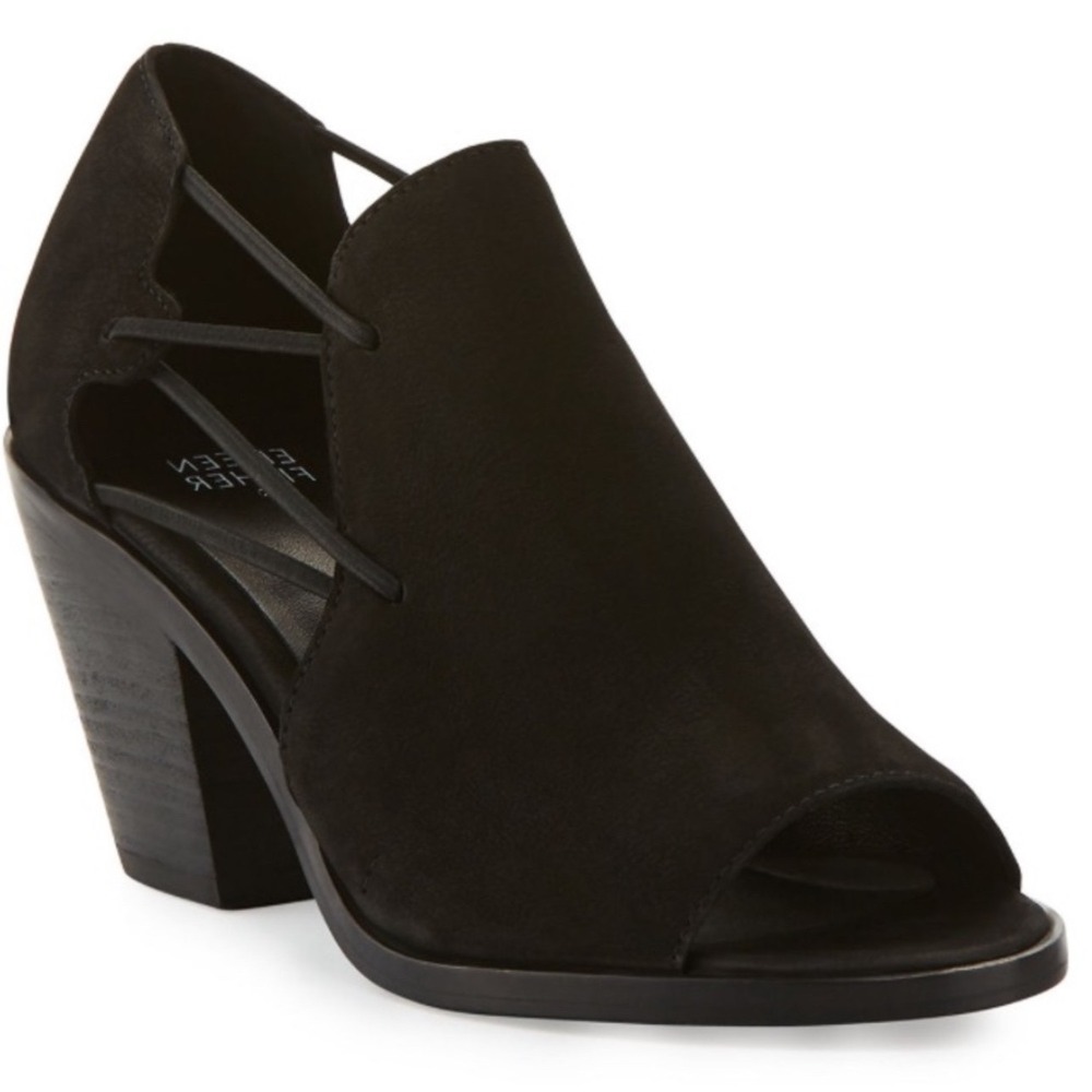 $235 NIB Eileen Fisher Nikki Nu Tumbled Nubuck Blk Peep Toe Block Heel Shoe 10M‎